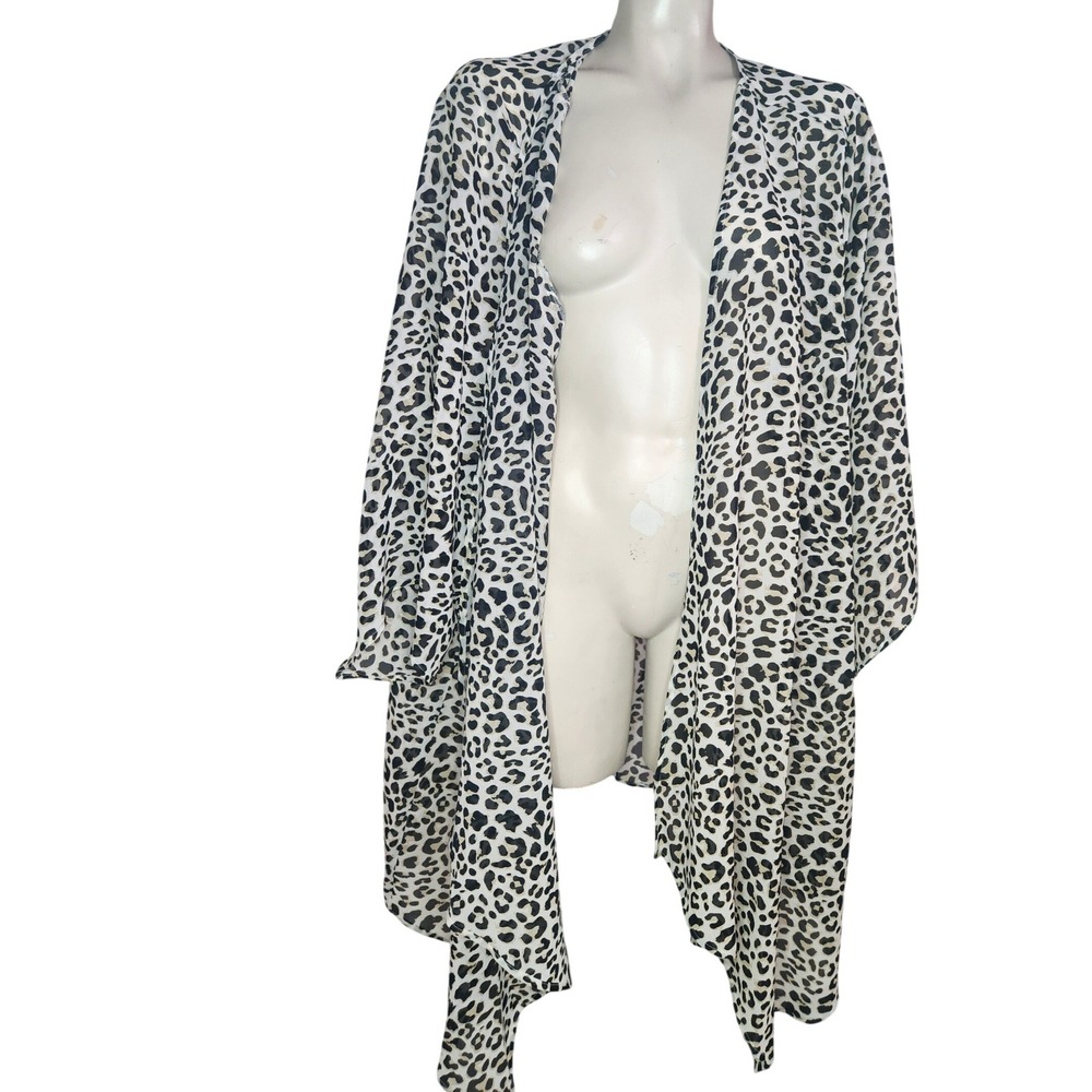 K.Jordan Leopard Print Kimono Cardigan Open Front‎ Sheer Plus Size 3X Tan Black